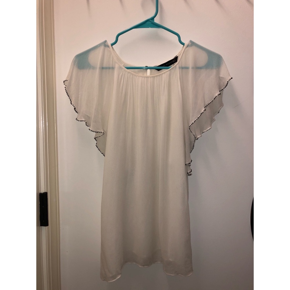 ZARA TOP- white with black beads along sleeves
